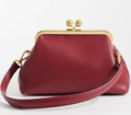 frame shoulder pouch bag with detachable strap in burgundy